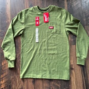 MILWAUKEE 602OG-S HEAVY DUTY POCKET T-SHIRT, LONG SLEEVE, OLIVE GREEN SMALL